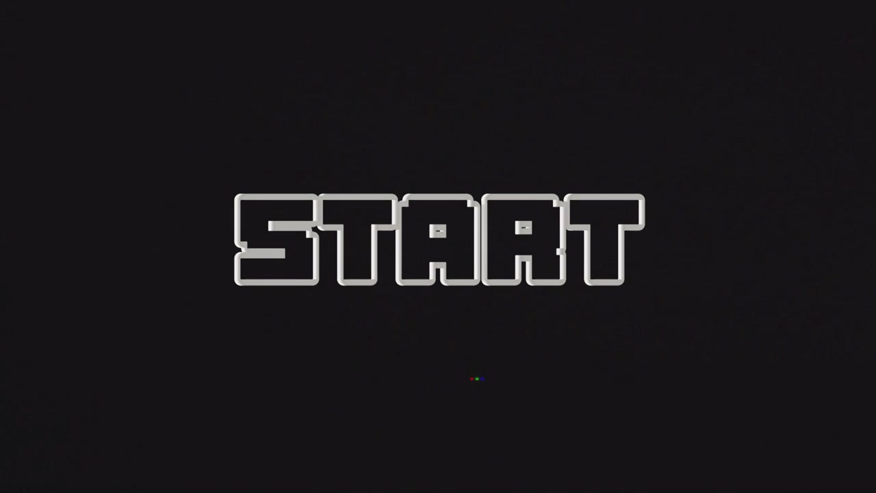 Pixelated START Text with Retro Glitch Effect