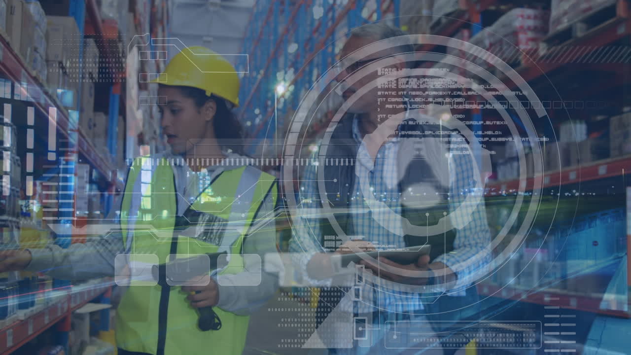 animación del procesamiento de datos financieros sobre las personas que trabajan en el almacén