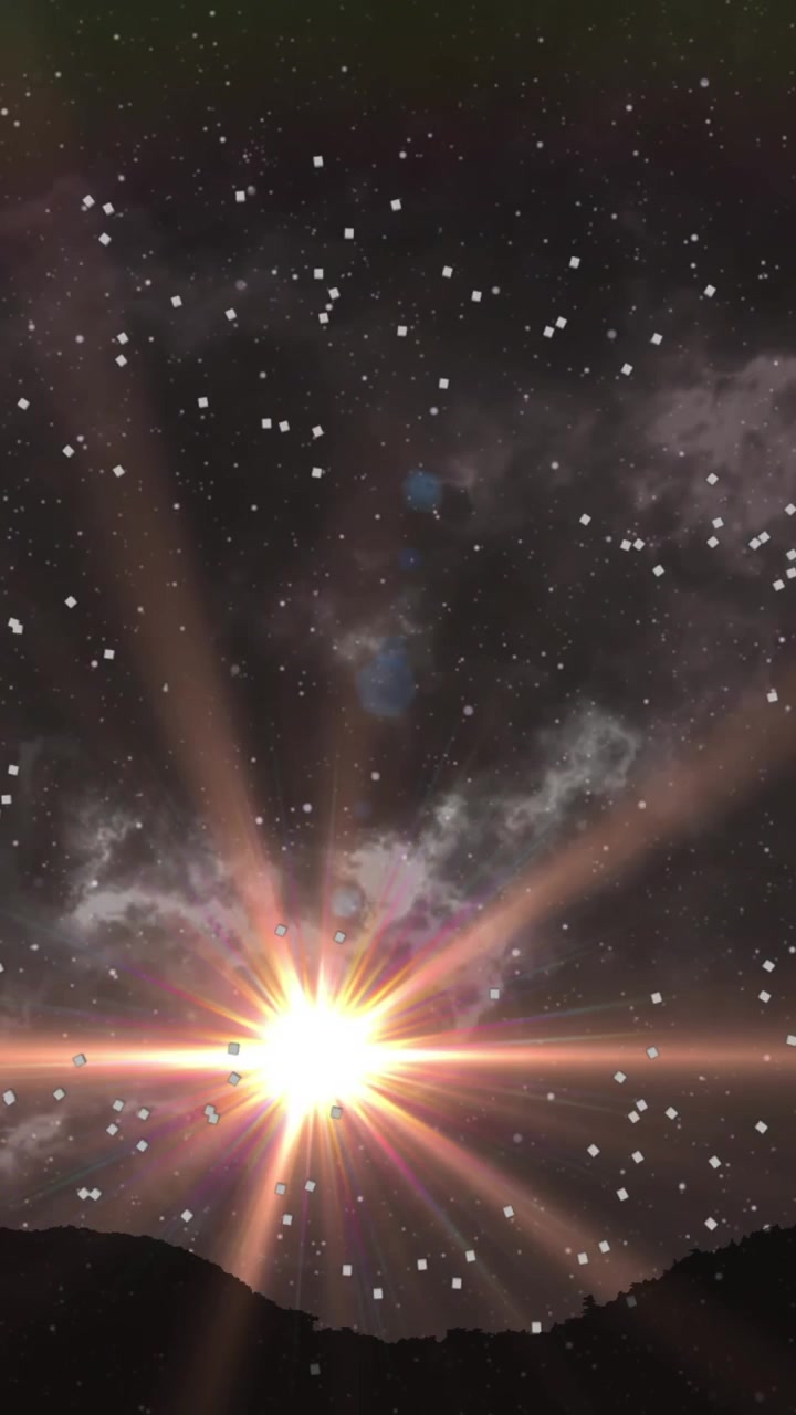 Animation of particles rotating and clouds moving over stars on night sky