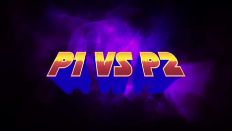 animación de p1 contra p2 sobre humo púrpura sobre fondo negro