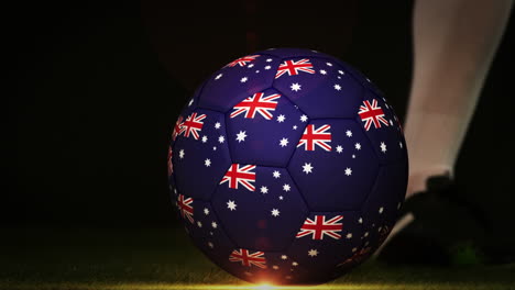 Football-Spieler-Kickt-Den-Ball-Der-Australischen-Flagge