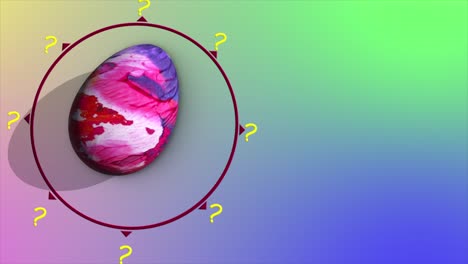 gráfico de movimiento de pascua en 3d, con un huevo pintado de colores girando en un dial, descansando apuntando a un mensaje brillante y alegre en alemán que dice &#39;frohe ostern