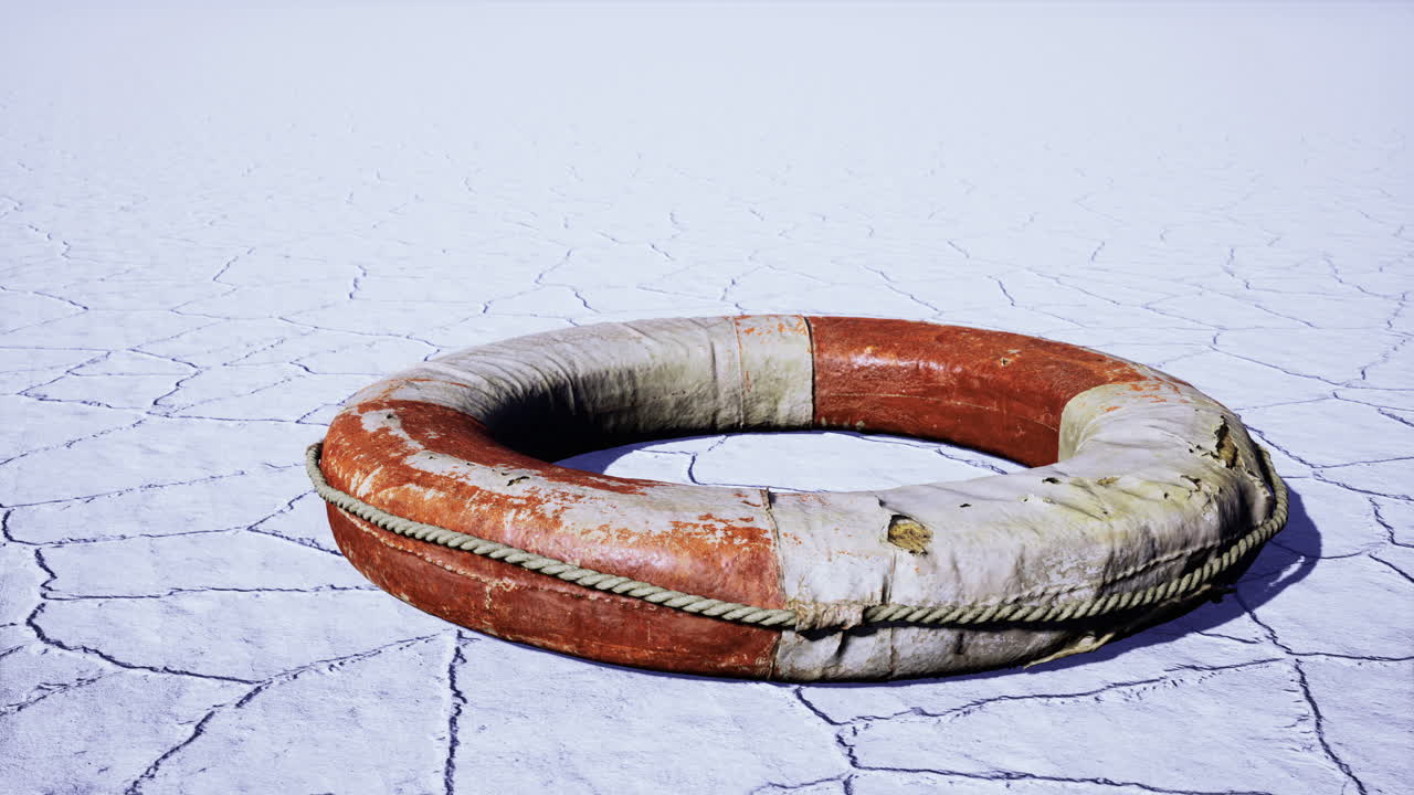 건조 한 호수 바닥 에 있는 은 구명대