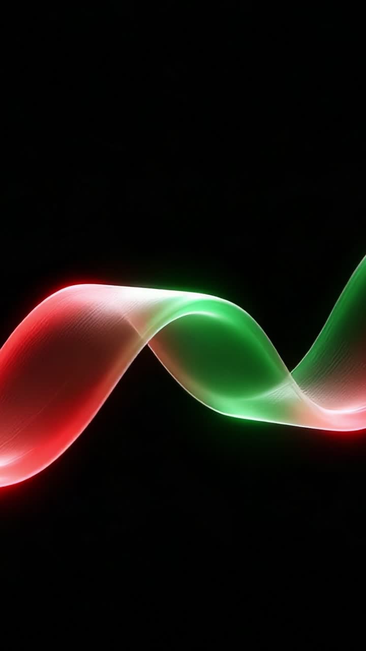 A Captivating Dance of Light: A Series of Fluid Waves in Red and Green Undulating Against a Deep Black Background, Creating a Mesmerizing Visual Experience Full of Movement and Color Variation