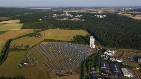 solar mirror, solar system for generation of electricity. aerial video. julich, germany