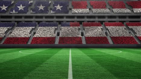 animation of american flag on empty football pitch in sports stadium