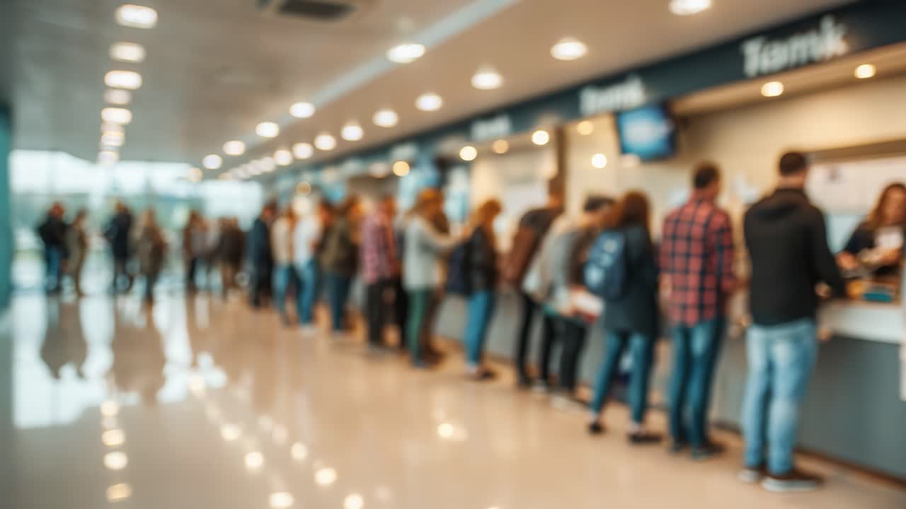A Busy Service Area with Numerous People Waiting in Line at Counters, Highlighting Human Interaction and Daily Life Dynamics in a Public Setting