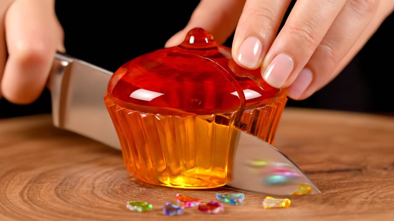 Cutting a Translucent Jelly Cupcake