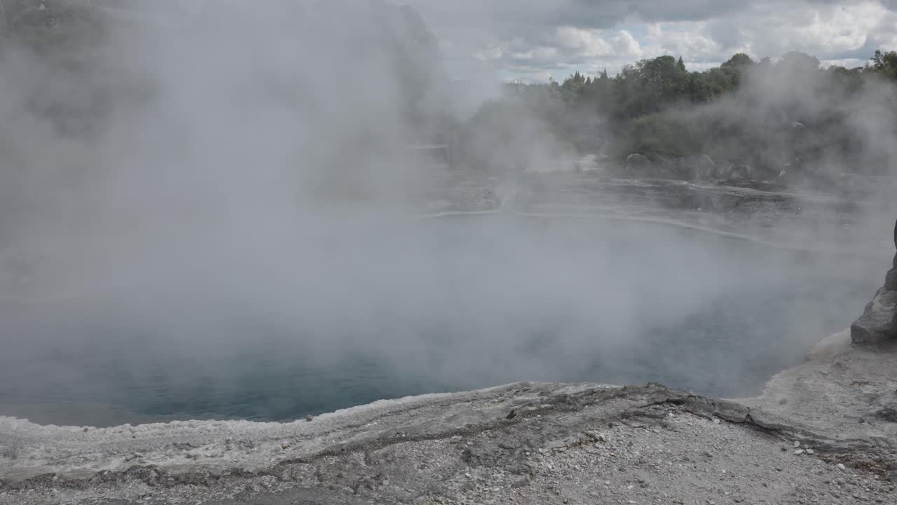Steam coming from a hot geothermal pool in Rotorua, New Zealand.
