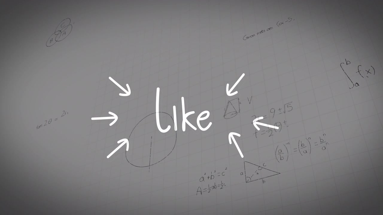 Animation of like text over mathematical formulas on grey background
