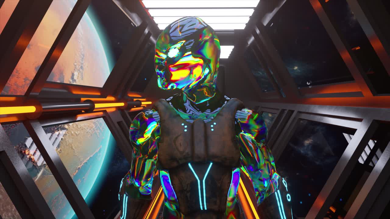 nel corridoio della nave spaziale aliena futuristica