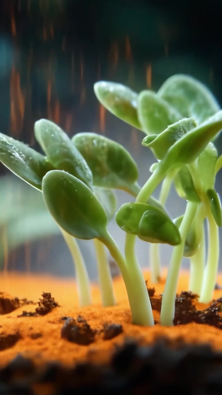 Mudas verdes frescas prosperam em um ambiente de solo saudável, capturando a essência da nova vida e crescimento no esplendor da natureza e chuva suave.