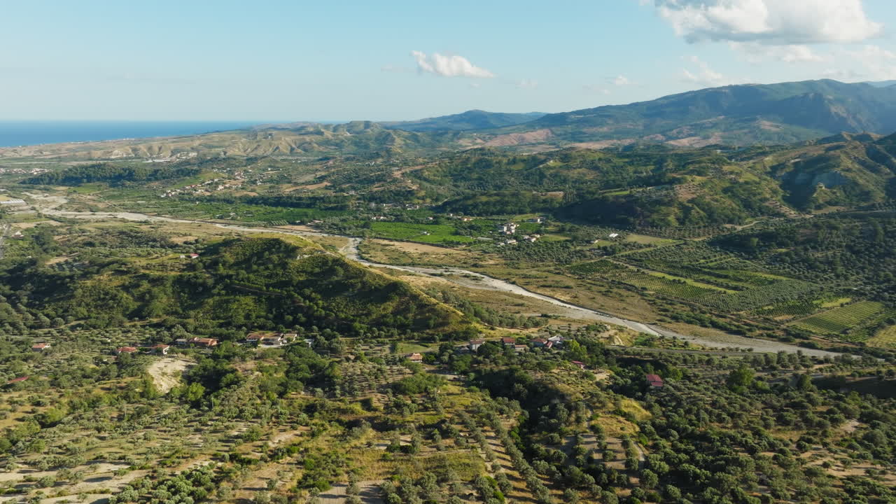 Overview of the Rural Hinterland Hills of Calabria in the Middle of the Torrent