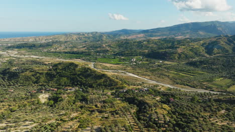 overview of the rural hinterland hills of calabria in the middle of the torrent