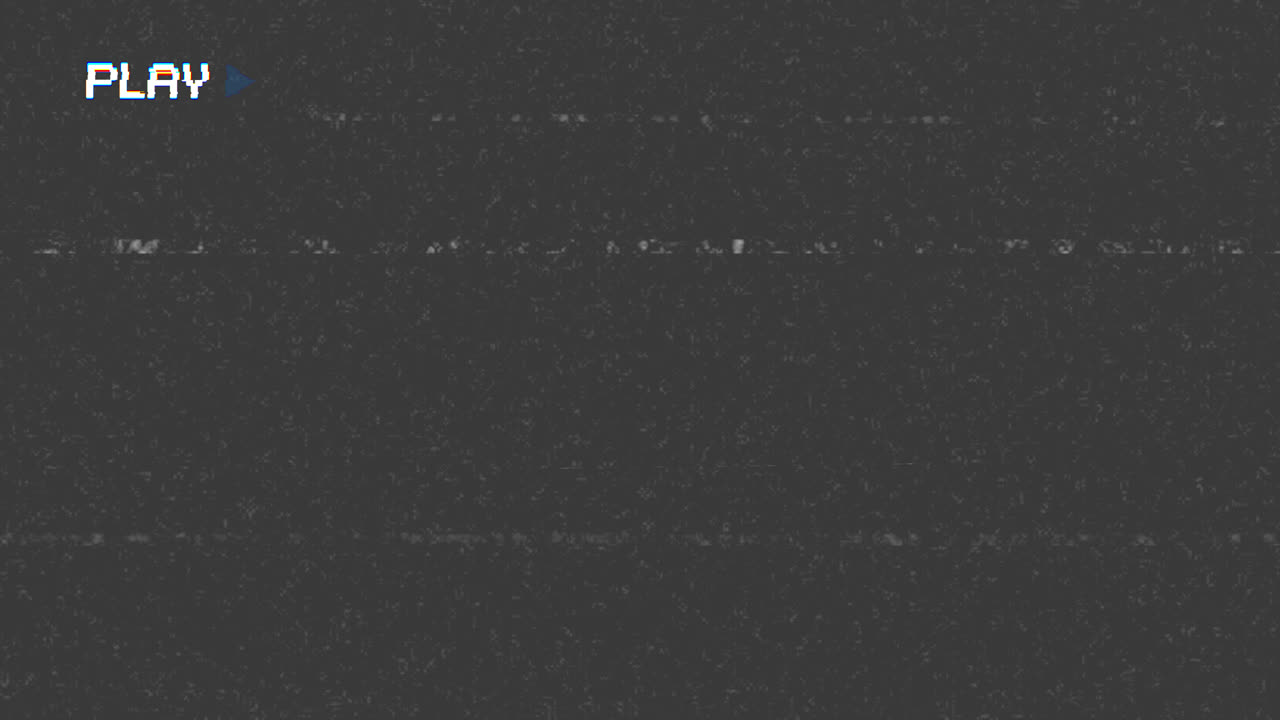 Sovrapposizione Pulsante Play VHS Retrò con Effetto Statico e Glitch
