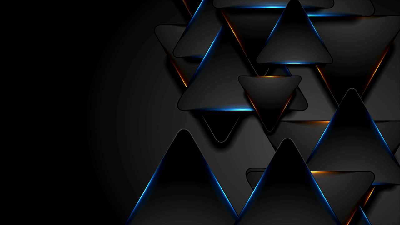 черный и светящийся синий оранжевый треугольники движущийся фон