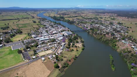 aerial panorama of kempsey town in mid north coast, new south wales, australia