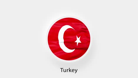 turkey circular flag loop. animated national flag of turkey. realistic turkey flag waving. 4k
