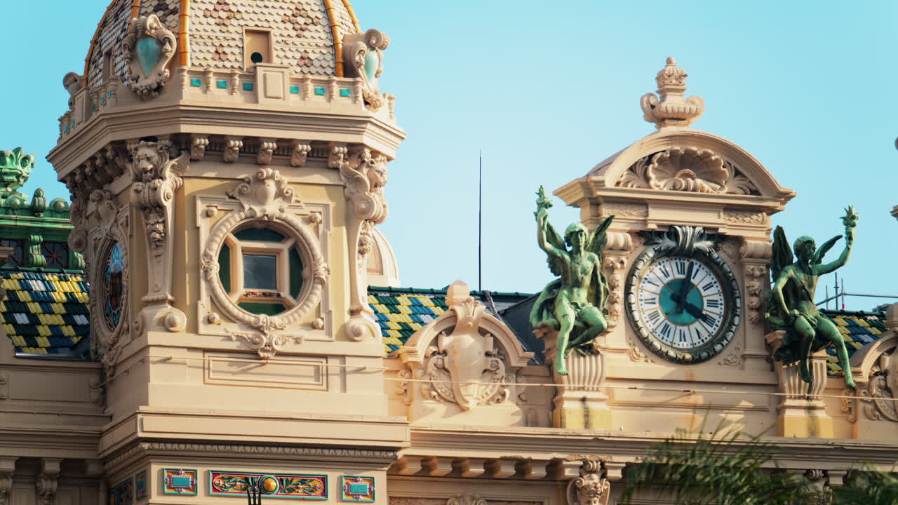 The facade of the Monte Carlo Casino with the blue sky on the background