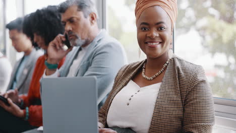 face, business and black woman with people