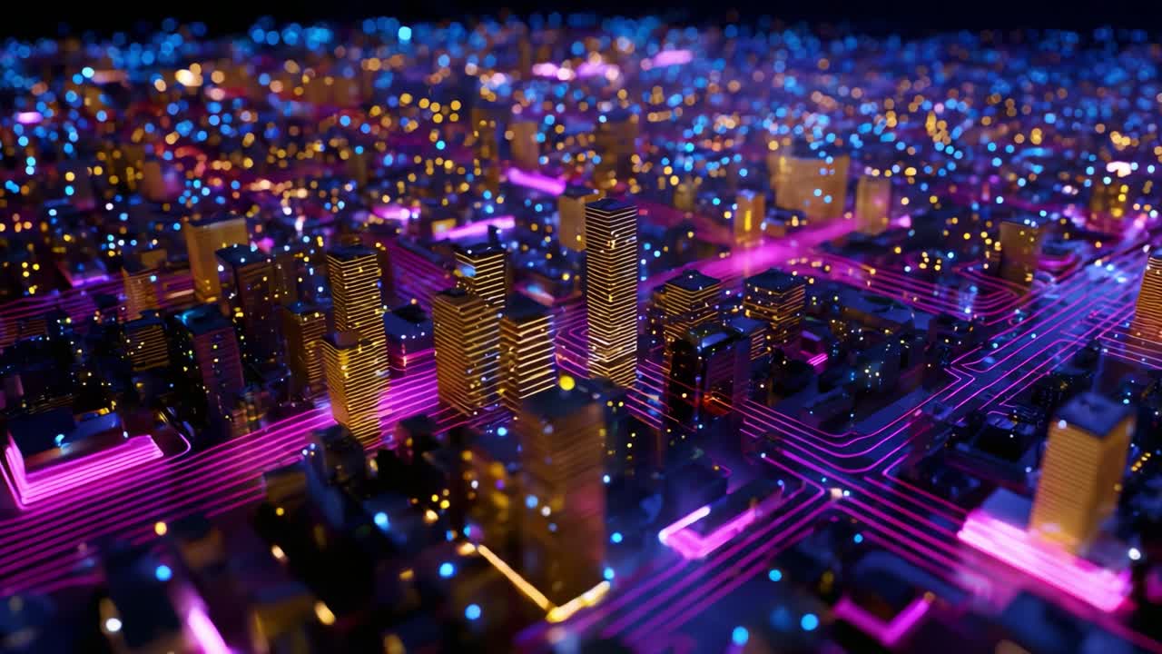 An Impressive Display of a Futuristic Cityscape Illuminated by Vibrant Lights and Neon Colors, Showcasing Advanced Urban Architecture and Technology in a Dynamic Digital World