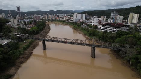 aerial-view-of-the-Iron-Bridge-in-the-center-of-the-city-of-Blumenau,-Santa-Catarina,-Brazil