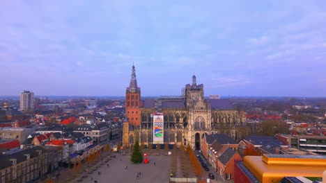 Medieval-city-centre-of-'s-Hertogenbosch-drone-reveal-during-winter