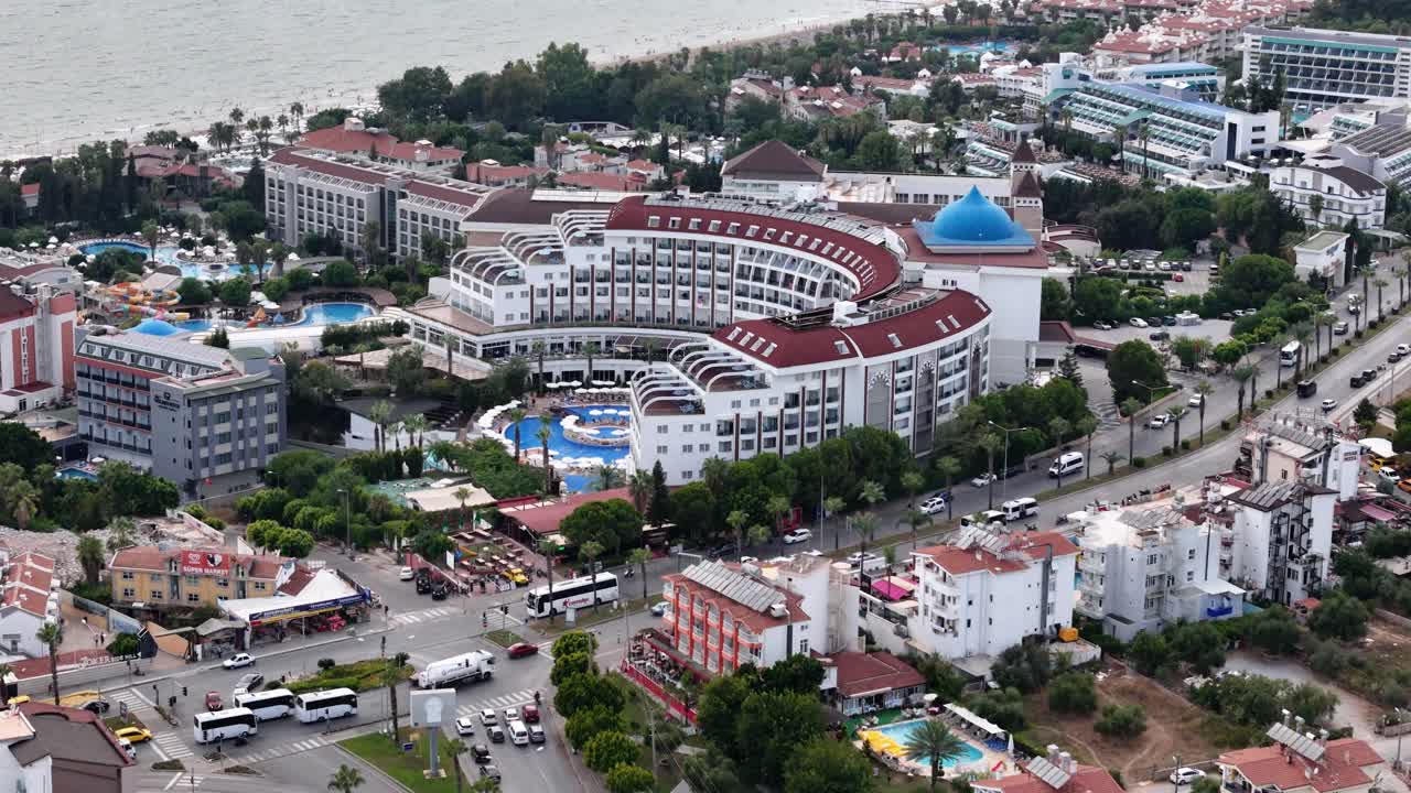 터키의 사이드 (side) 에 있는 관광 호텔 리조트, 항공 드론 뷰