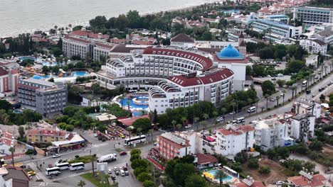 tourist hotel resort in side, turkey, aerial drone view