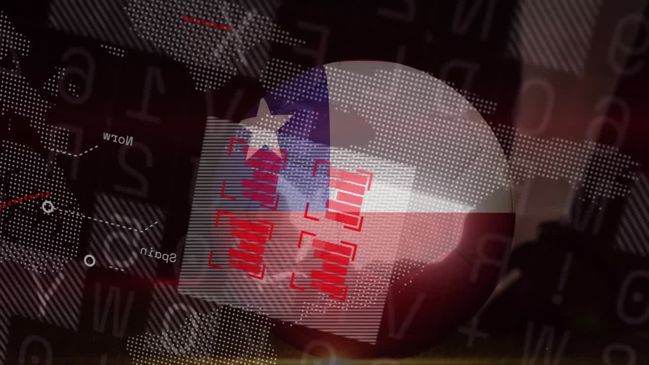 Texas flag with digital numbers and patterns creating tech-themed animation concept