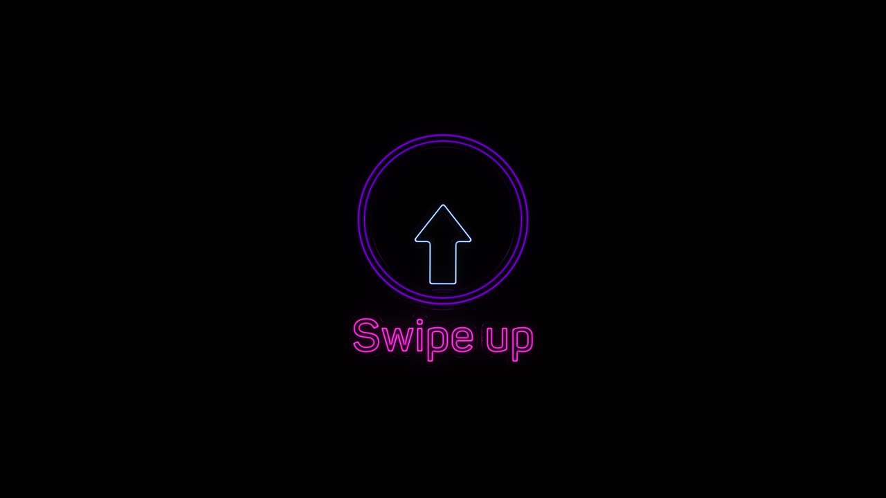 Swipe up neon icon. Scroll arrow up drag button up social media interface action icon. Motion graphic. Swipe up animation footage.