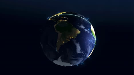 stylized earth globe with global network connections and city lights