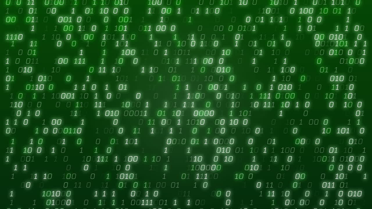 Animation of green binary coding data processing over green background
