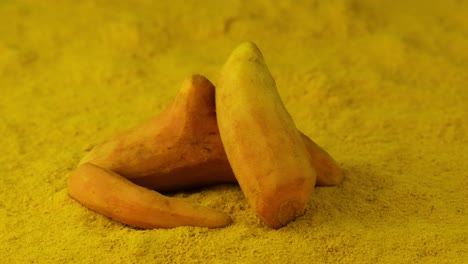 turmeric powder and roots, curcuma longa, kurkuma