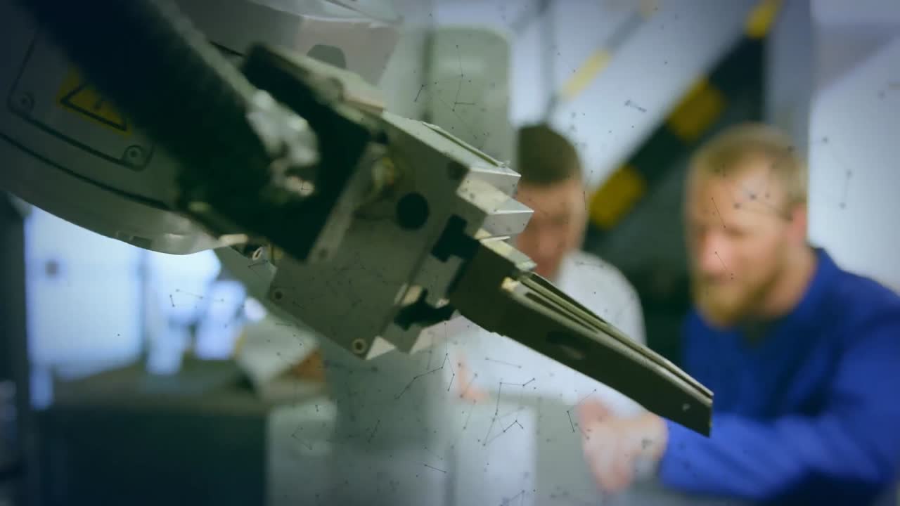 animazione di maglia verde incandescente su scienziato maschio con robot