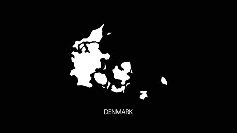 digital revealing and zooming in on denmark country map alpha video with country name revealing background | denmark country map and title revealing alpha video for editing template conceptual