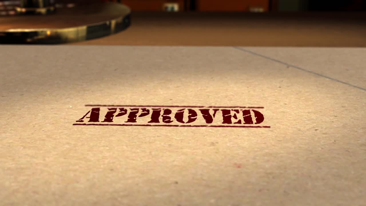 графика движения - cgi 3d анимация утверждения файла резиновой печатью