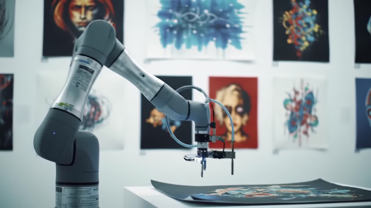 A Revolutionary Robotic Arm Creating Stunning Artworks in a Modern Studio: The Intersection of Technology and Creativity