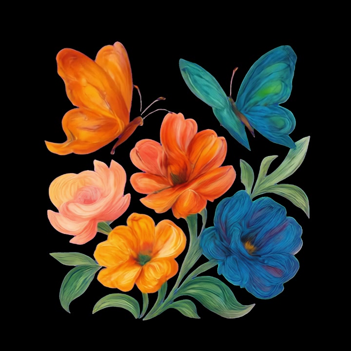 Farfalle colorate che volteggiano sopra fiori dipinti vivaci