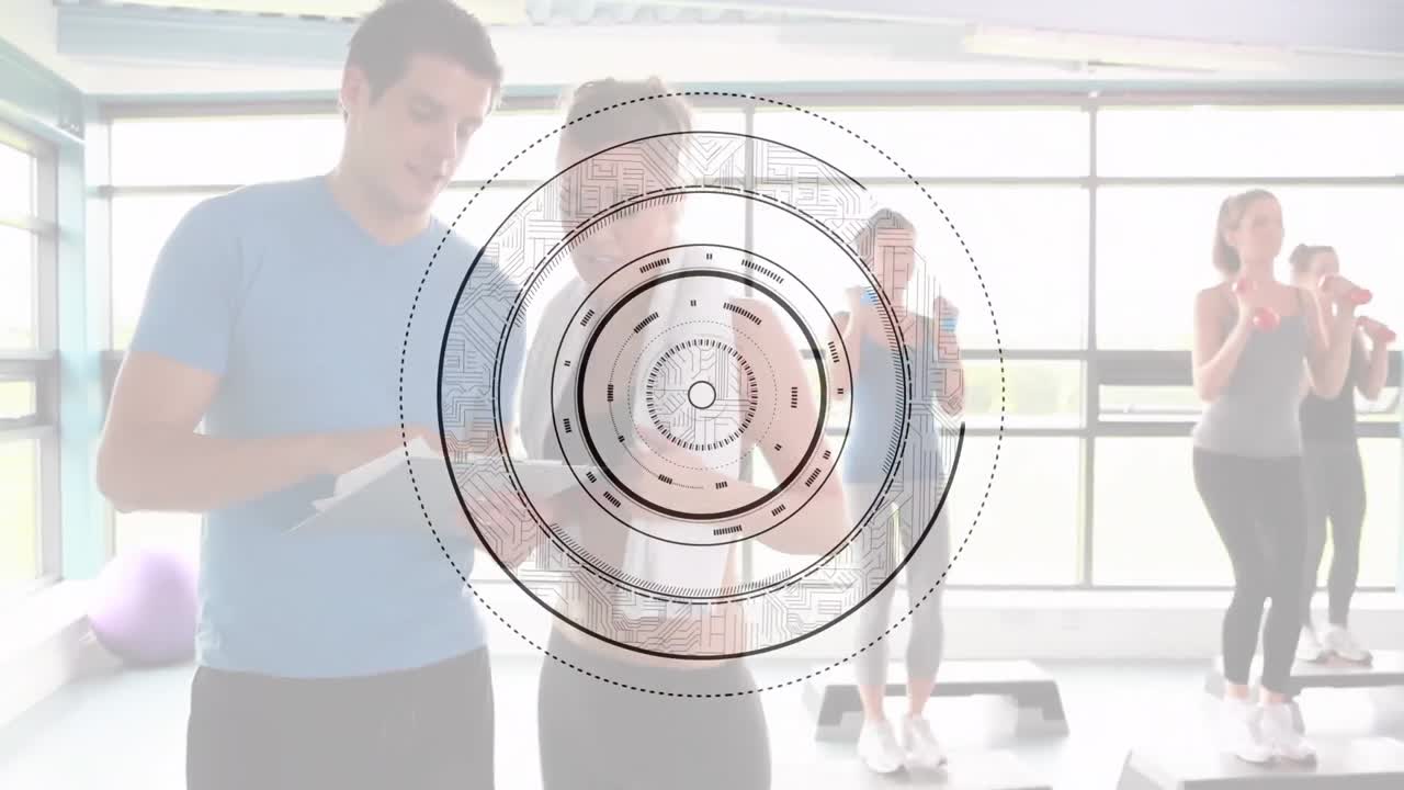 운동 하는 사람 들 을 스캔 하는 범위 의 애니메이션