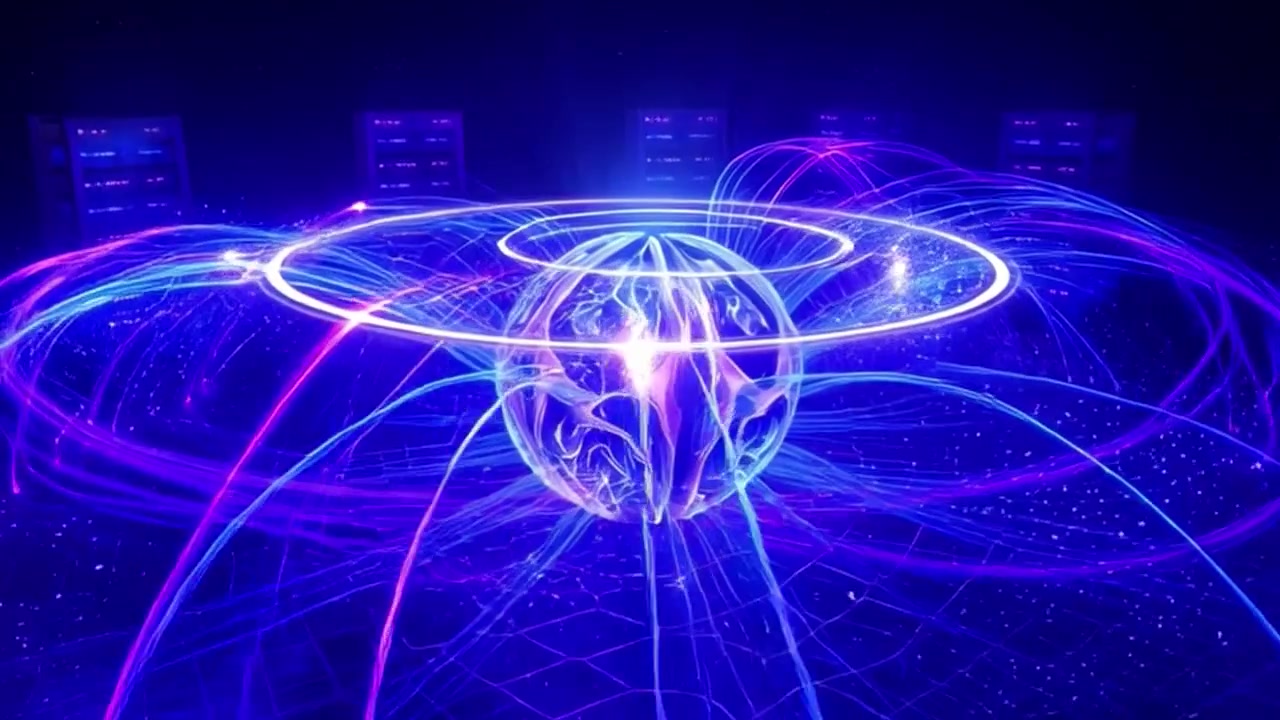 Abstract Digital Sphere with Data Streams and Server Racks