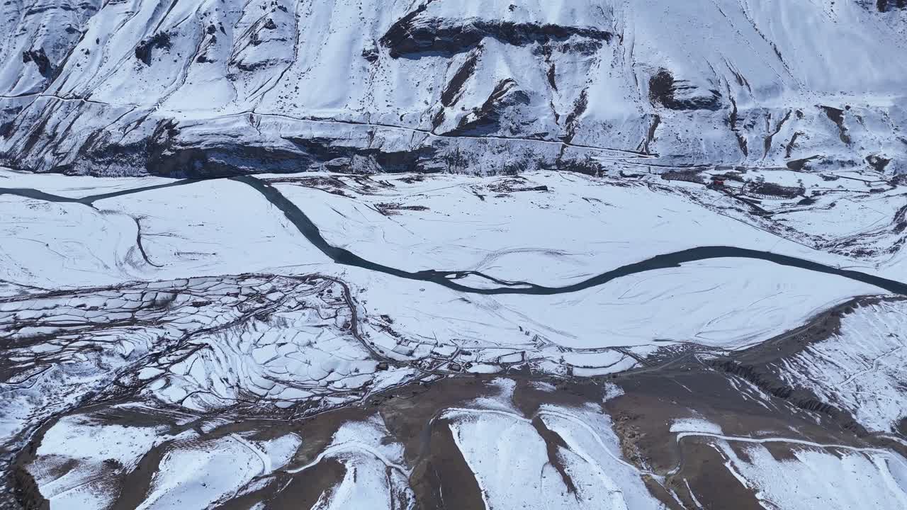 Snowy Mountain Valley with River