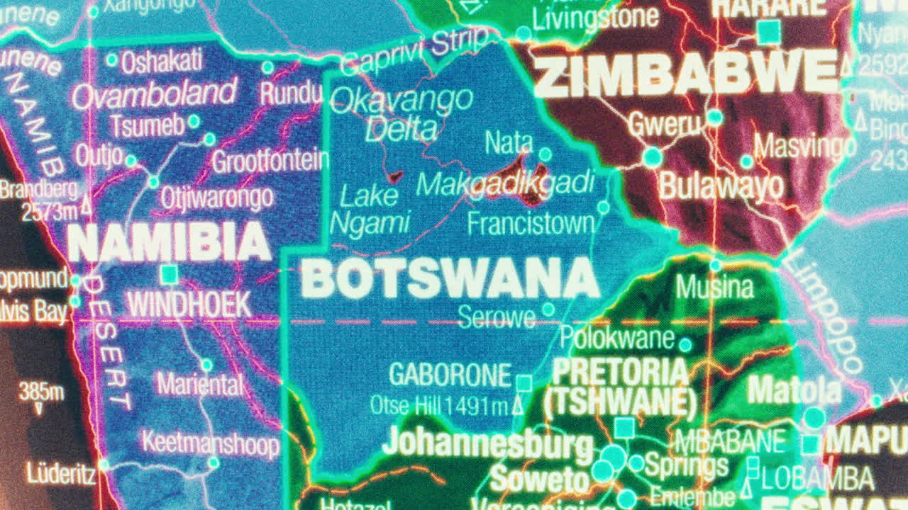 Detailed Map of Southern Africa with emphasis on Botswana and Namibia