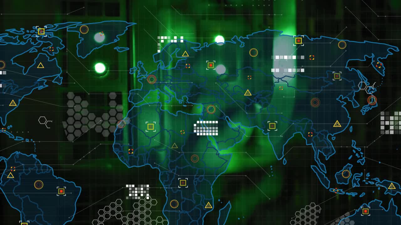3D map overlay fading left, expanding, filling nodes, links, showing network over green backdrop
