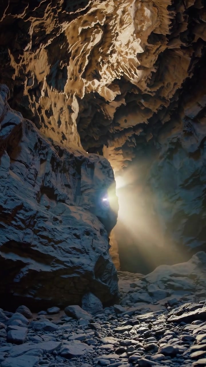 Sunlight Streaming Into a Deep Rocky Cave