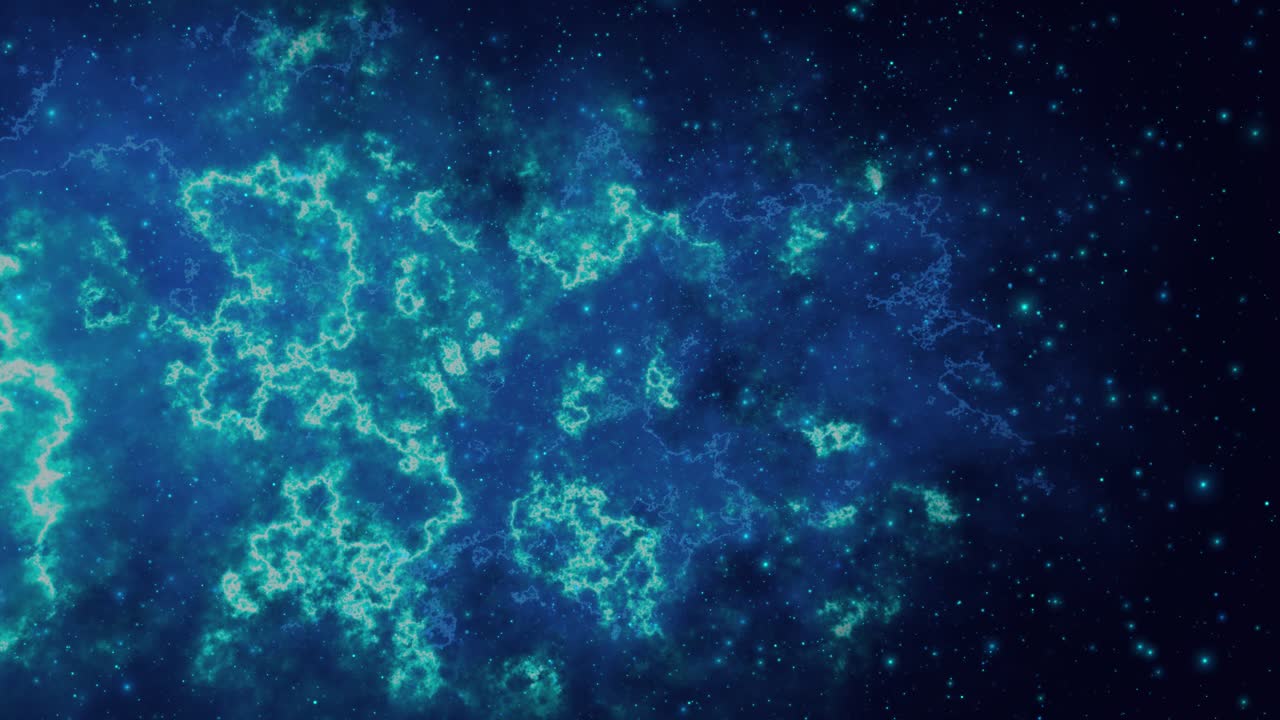 광활한 우주 배경에서 은하 구름과 성운 구름의 장대한 폭풍 속을 날아가는 4K 3D 렌더링