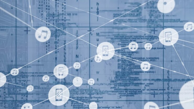Animation of network of connections and data processing over grid