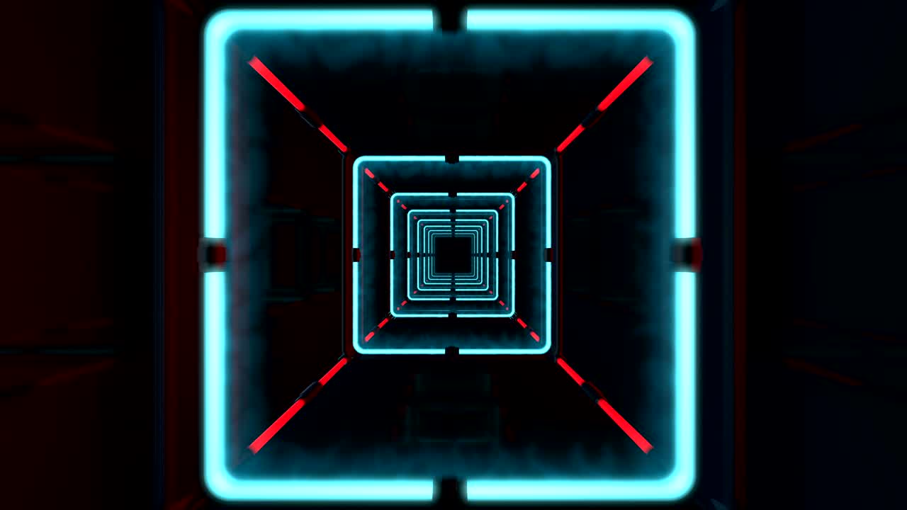 Volo in un tunnel astratto futuristico con luce al neon