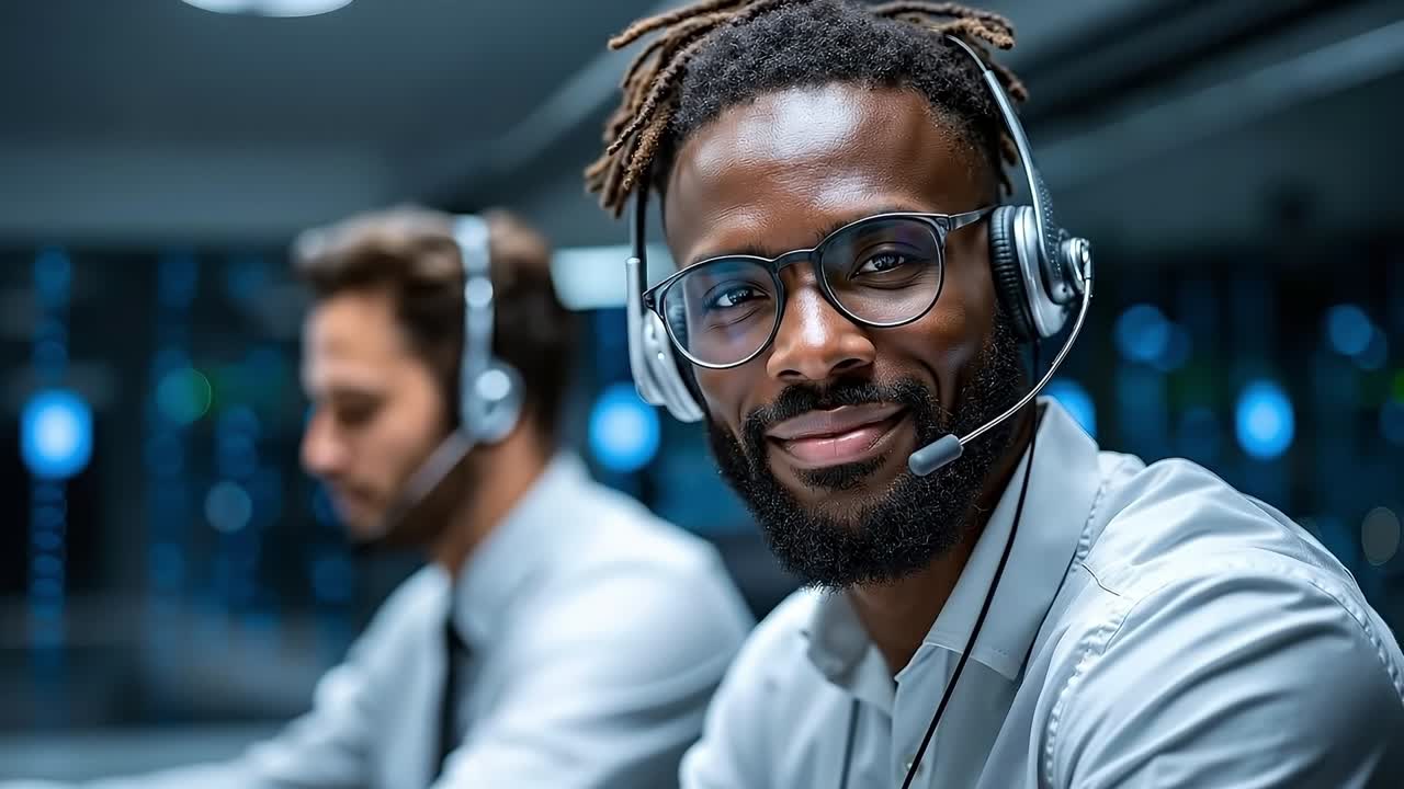 A man wearing a headset and smiling at the camera