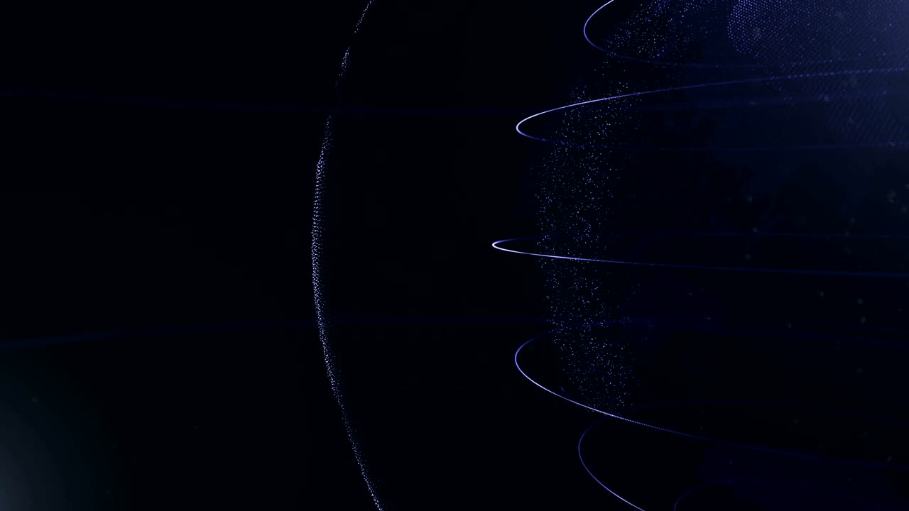 Abstract sphere. Cropped sphere. Connected navy blue dots with lines. Globalization interface. Planet is moving on the right side. 4K.